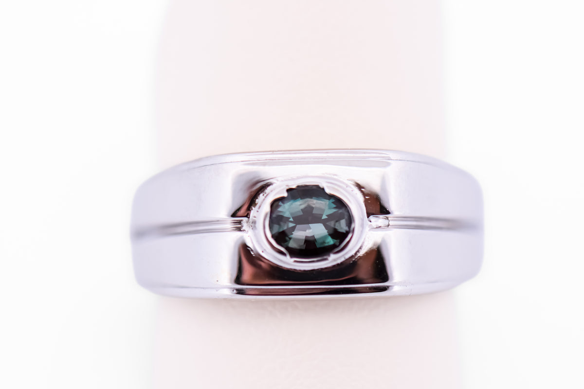 Gents White Gold & Natural Alexandrite Wedding Ring- Strong Color Change