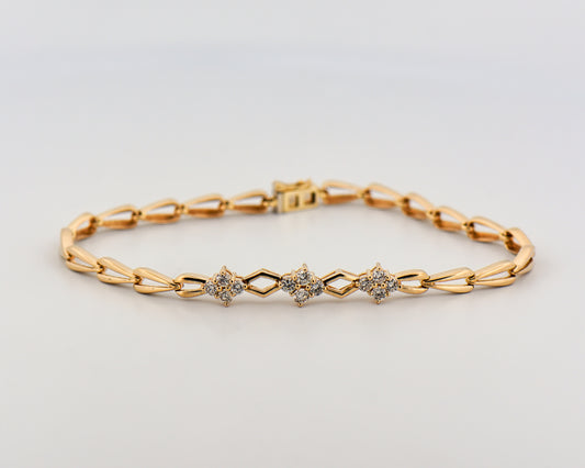 Geometric Gold and Diamond Link Bracelet