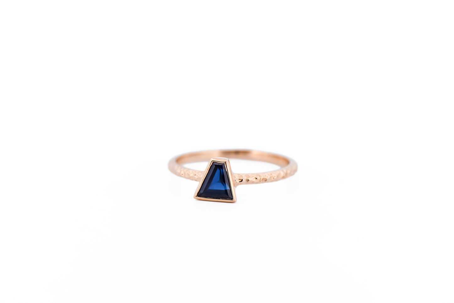 Gold Bezel-Set Solitaire Engagement Ring with Trapezoid Blue Sapphire