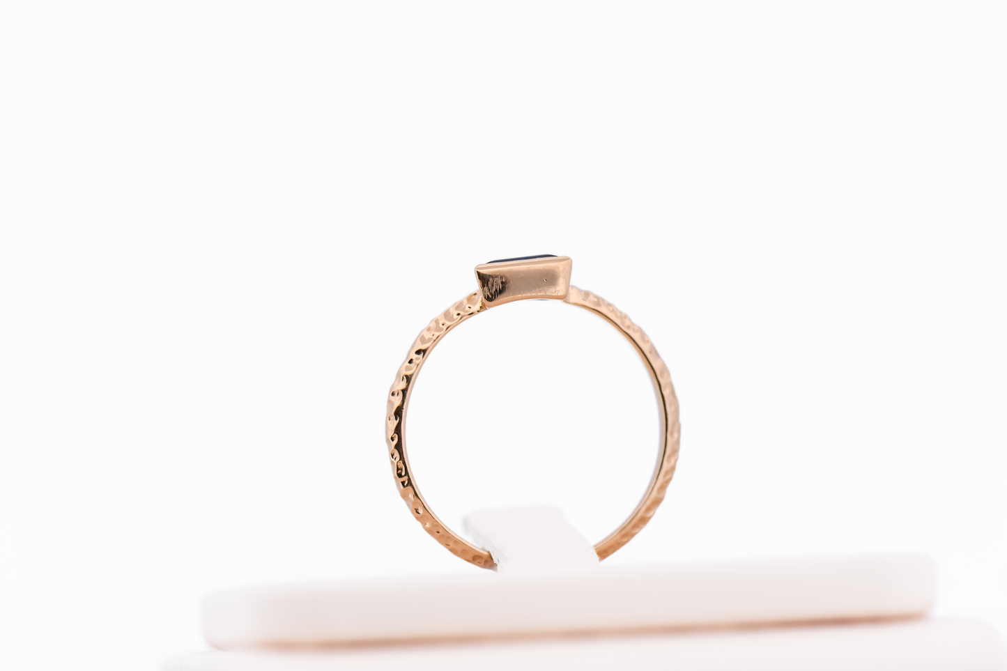 Gold Bezel-Set Solitaire Engagement Ring with Trapezoid Blue Sapphire