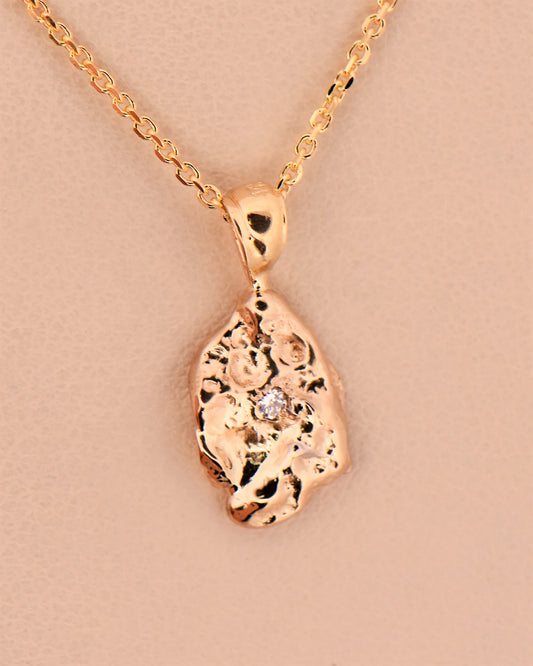 Gold Nugget Pendant with Diamond Center
