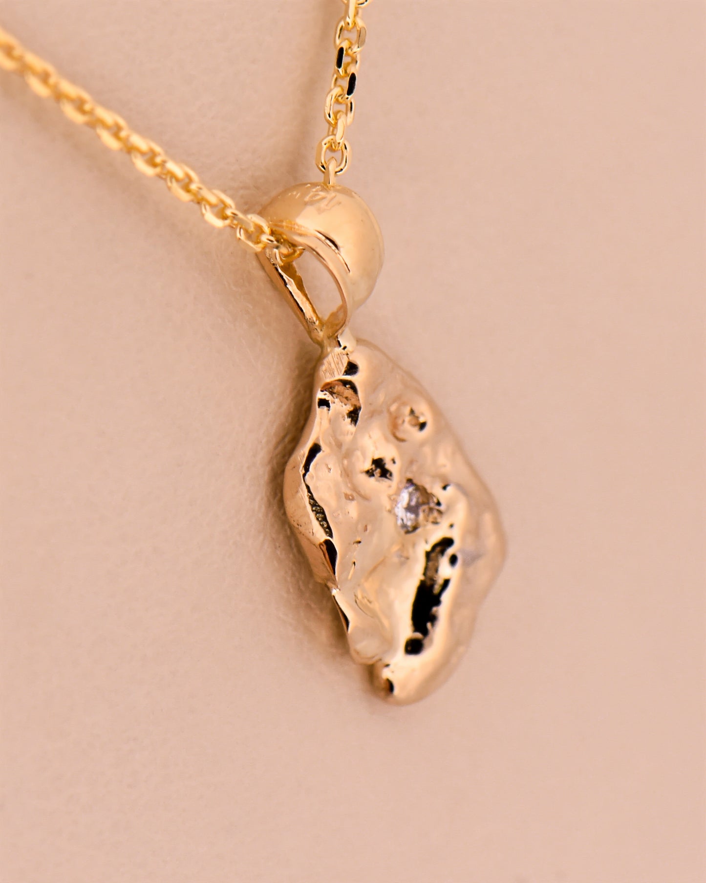 Gold Nugget Pendant with Diamond Center