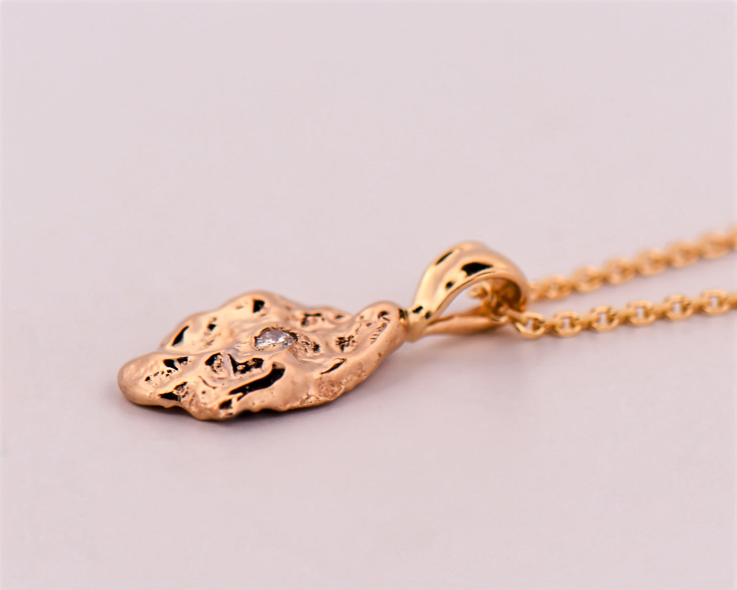 Gold Nugget Pendant with Diamond Center