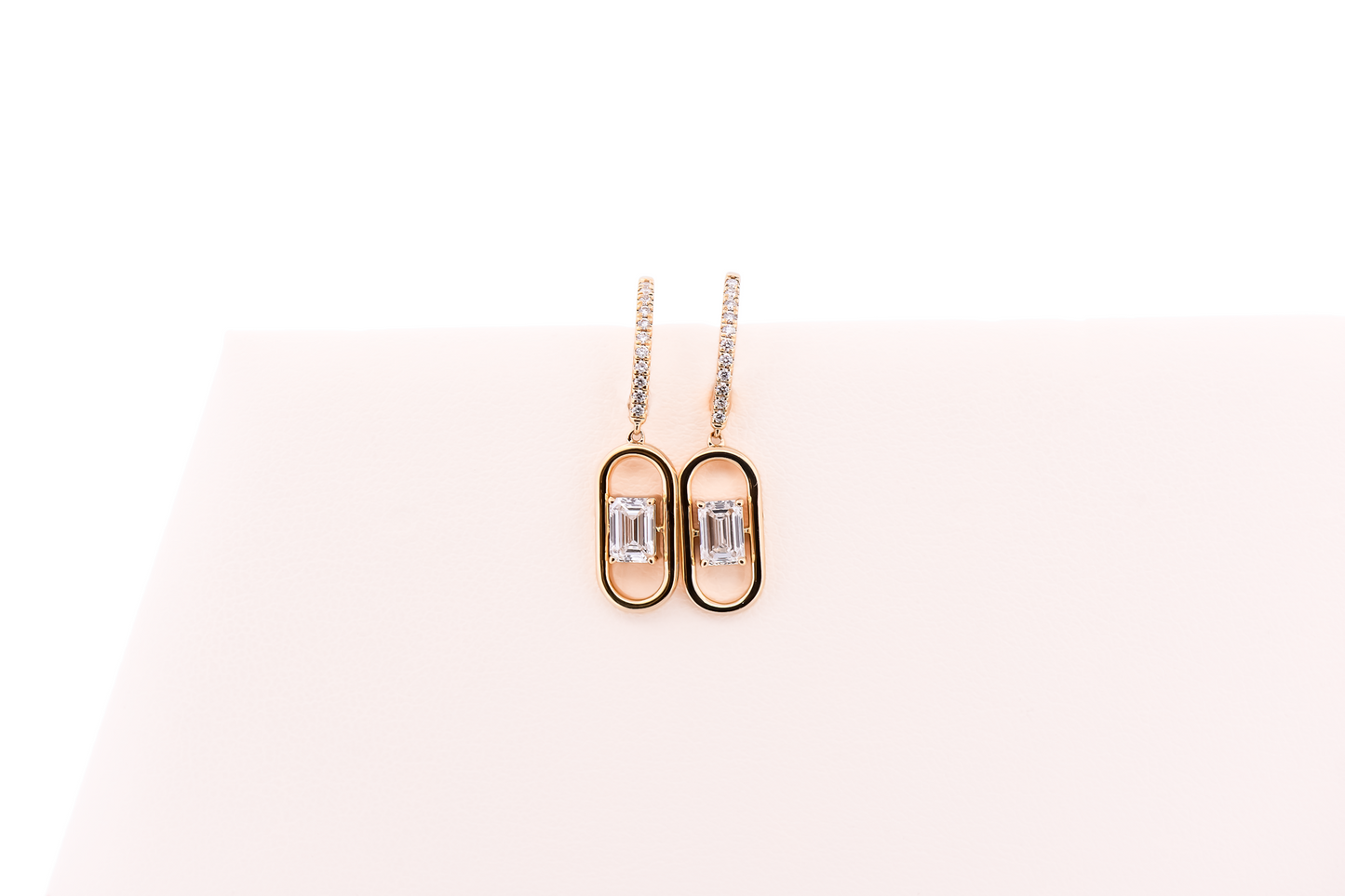 Gold Paperclip Style Dangle Earrings with 1ctw Emerald Cut Lab-grown Diamonds