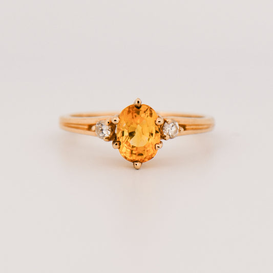Vintage Yellow Sapphire & Diamond 3-Stone Ring