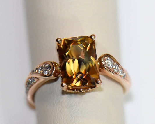 Radiant Golden Zircon Engagement Ring in Rose Gold