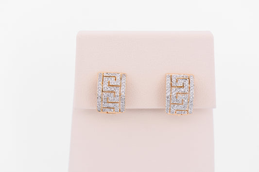 Greek Key Design Diamond Clip Earrings in 14k Yellow Gold