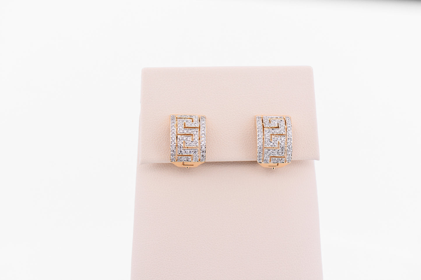 Greek Key Design Diamond Clip Earrings in 14k Yellow Gold
