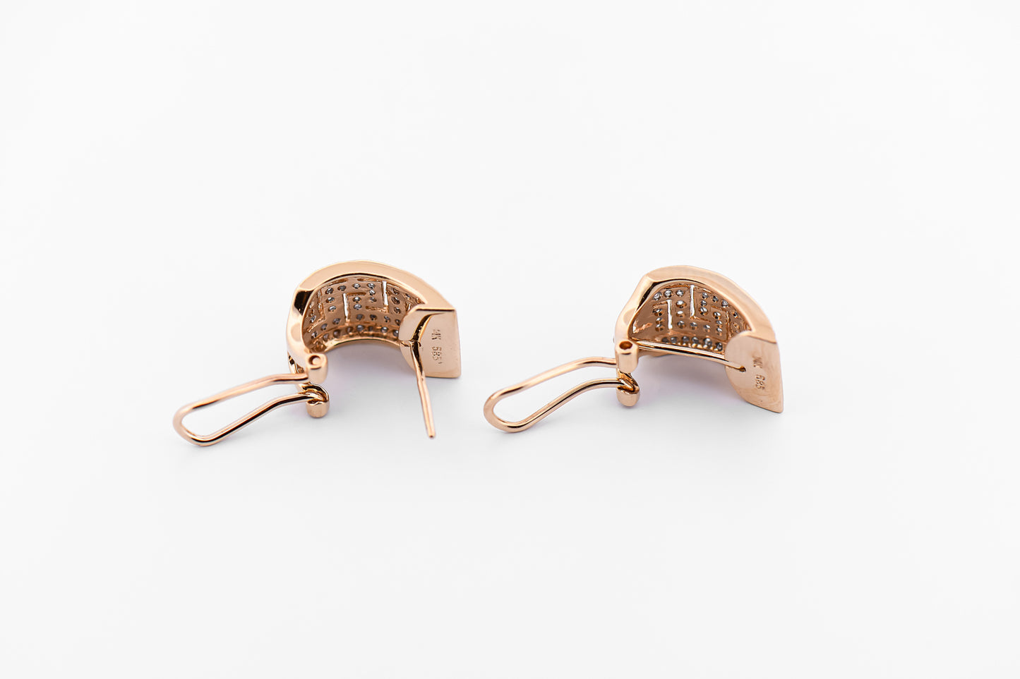 Greek Key Design Diamond Clip Earrings in 14k Yellow Gold