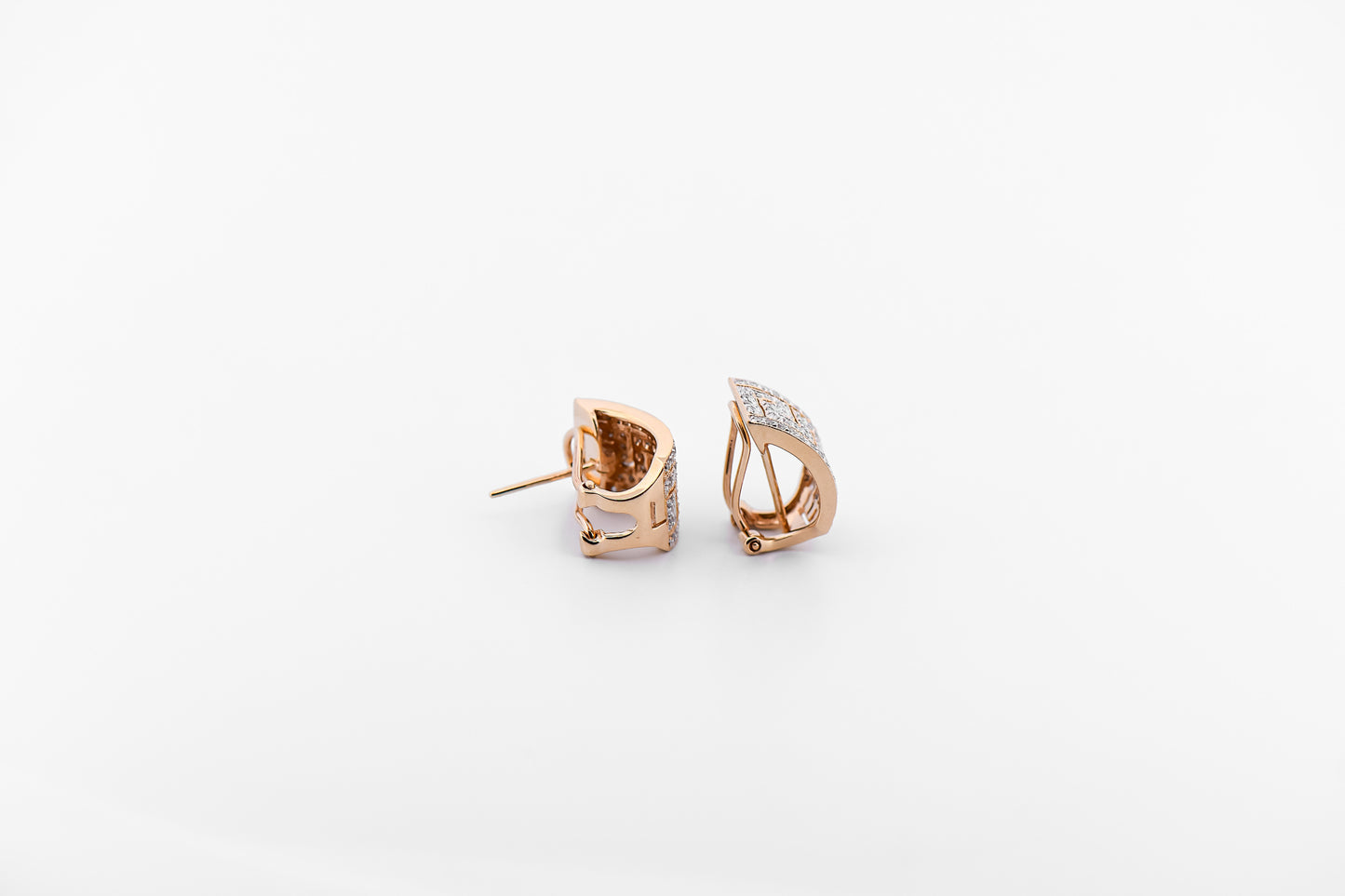 Greek Key Design Diamond Clip Earrings in 14k Yellow Gold