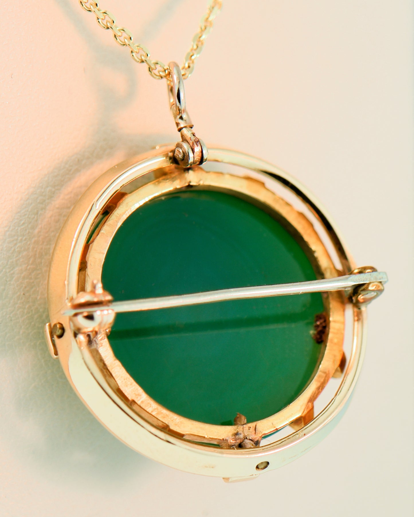 Victorian Green Hardstone Cameo with Diamond Accents