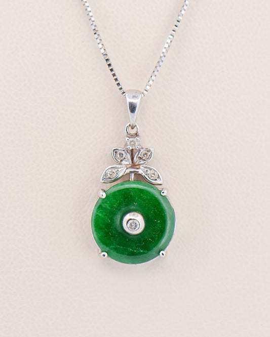 Green Jadeite Jade and Diamond Pendant in 18k Gold