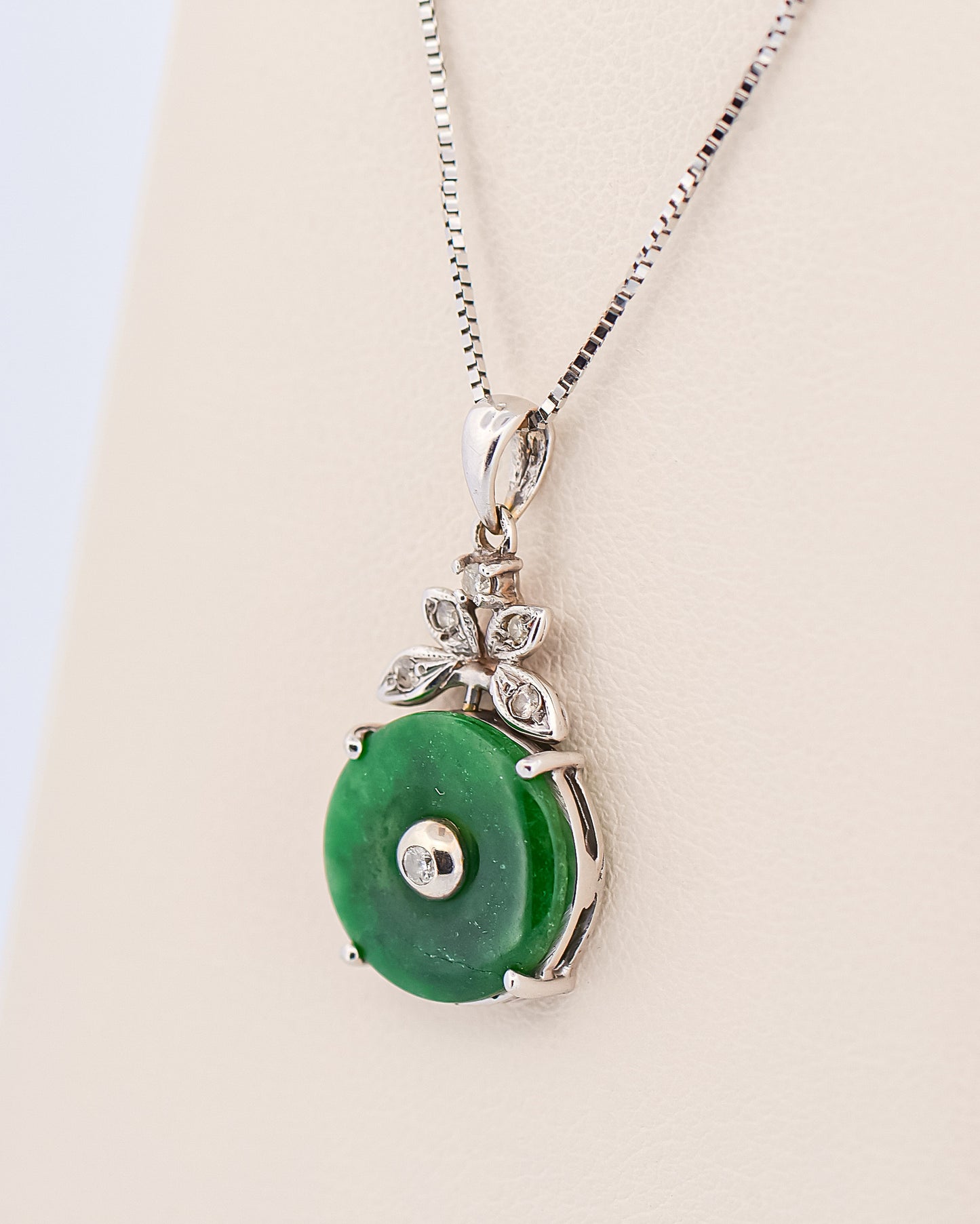 Green Jadeite Jade and Diamond Pendant in 18k Gold