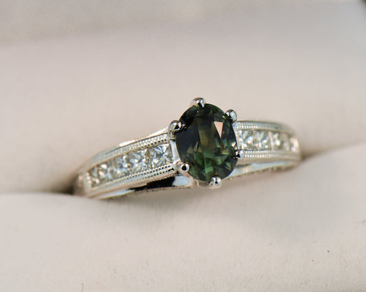 Custom Green Sapphire & Channel Set Diamond Engagement Ring