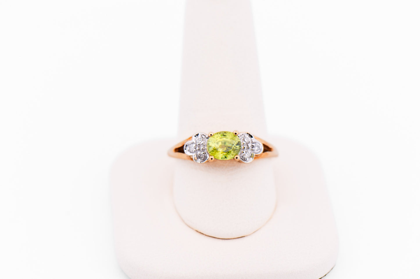Greenish Yellow Sphene Ring with Diamond Accents - Rare Titanite
