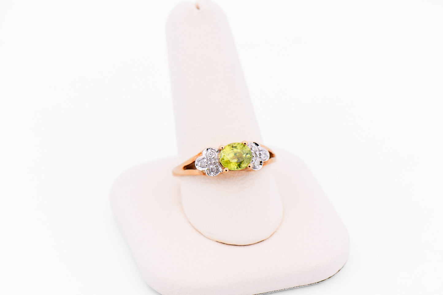 Greenish Yellow Sphene Ring with Diamond Accents - Rare Titanite