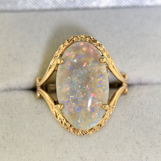 Estate Opal Cocktail Ring with Large Grey Base Australian Opal