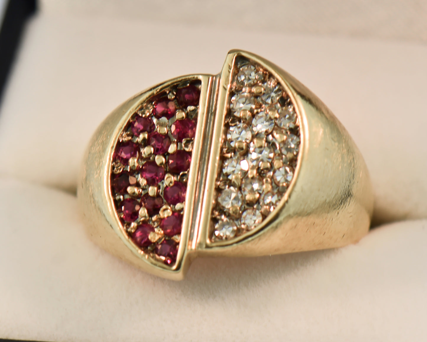 Groovy Mid-Century Gents 14k Yin-Yang Ring with Rubies & Diamonds