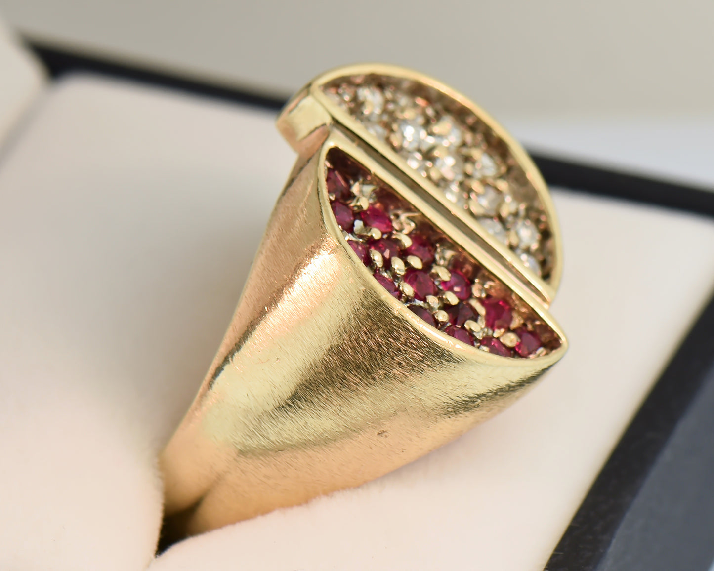 Groovy Mid-Century Gents 14k Yin-Yang Ring with Rubies & Diamonds