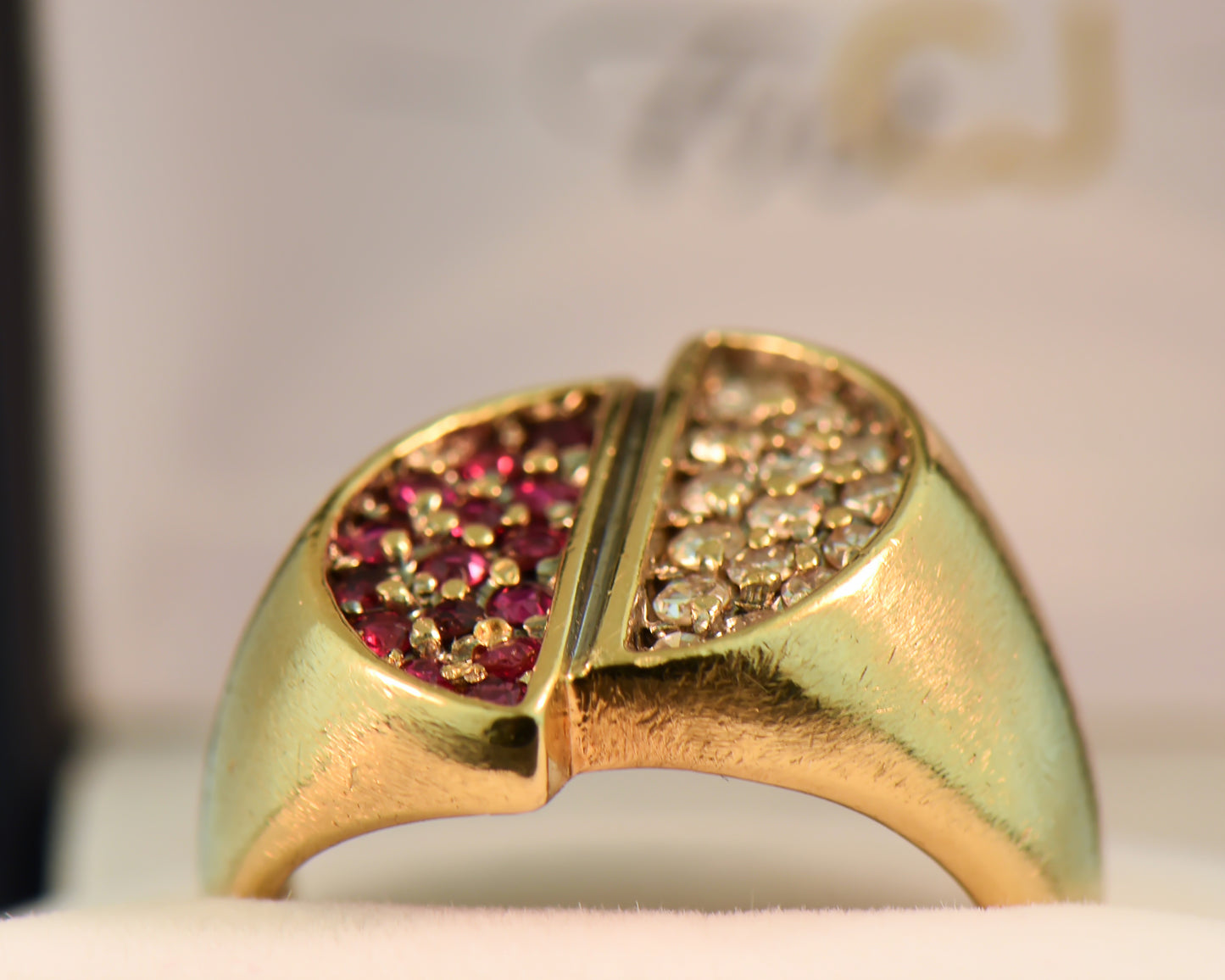 Groovy Mid-Century Gents 14k Yin-Yang Ring with Rubies & Diamonds