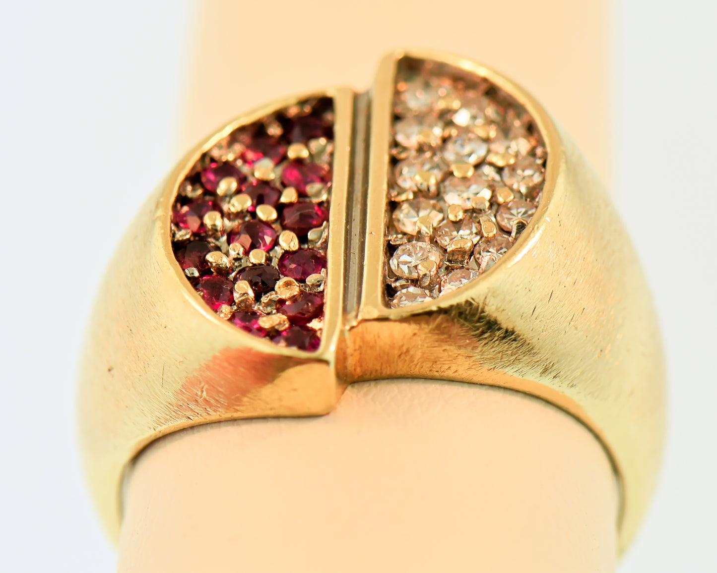 Groovy Mid-Century Gents 14k Yin-Yang Ring with Rubies & Diamonds