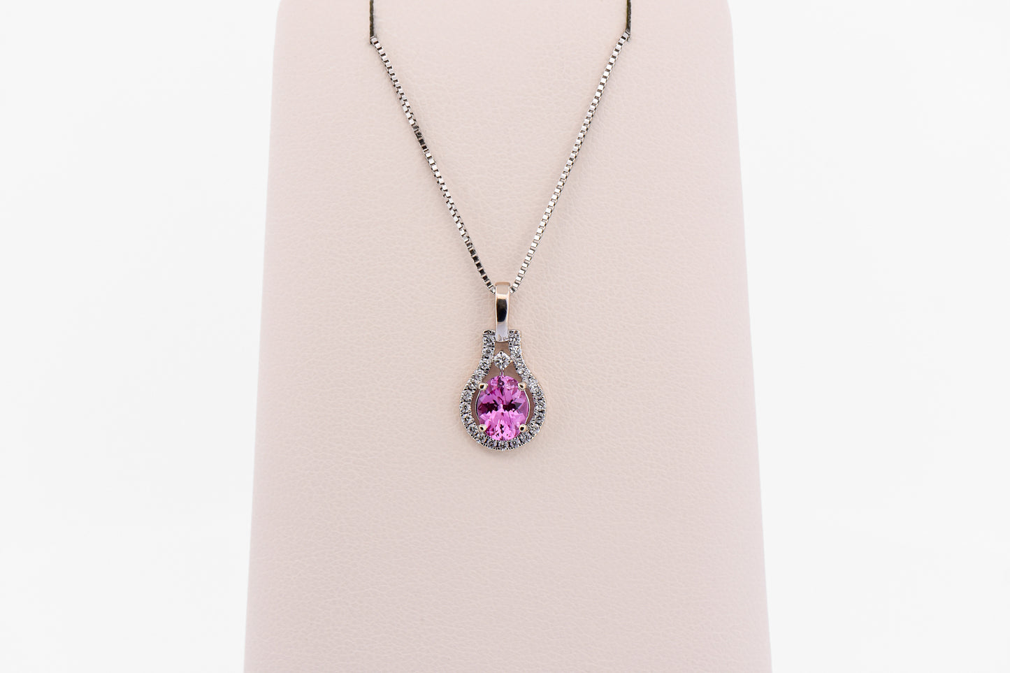 Hot Pink Sapphire Pendant in White Gold with Diamond Accents