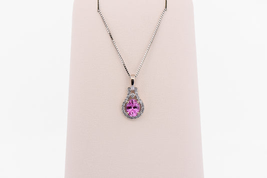 Hot Pink Sapphire Pendant in White Gold with Diamond Accents