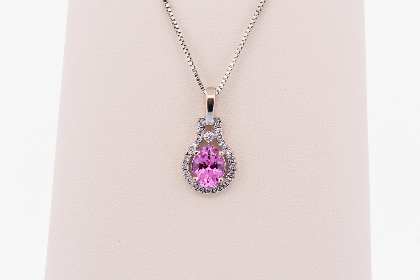 Hot Pink Sapphire Pendant in White Gold with Diamond Accents