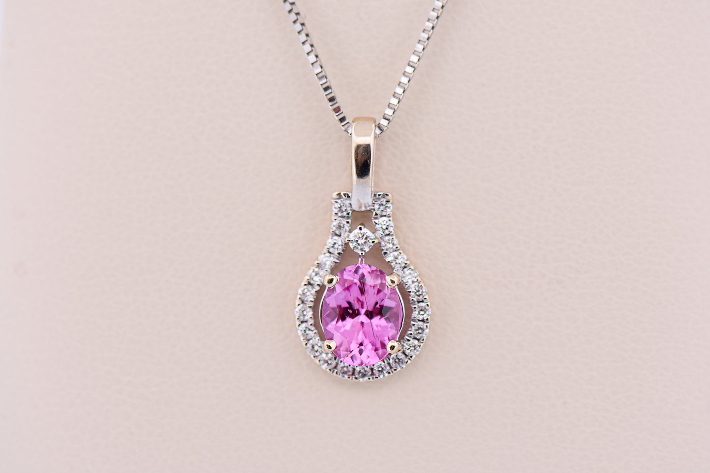 Hot Pink Sapphire Pendant in White Gold with Diamond Accents