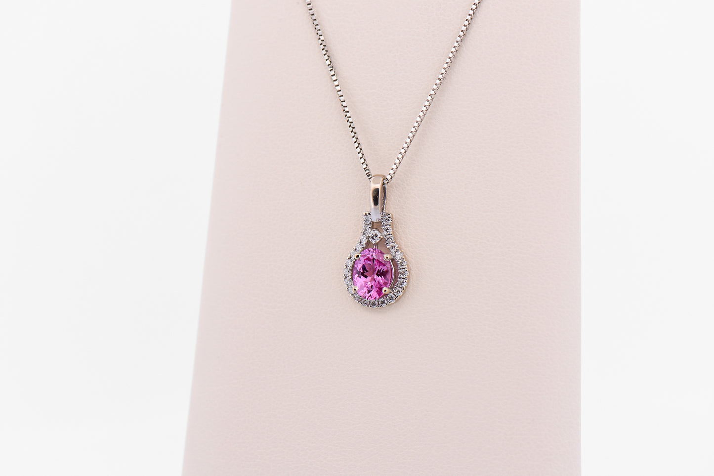 Hot Pink Sapphire Pendant in White Gold with Diamond Accents