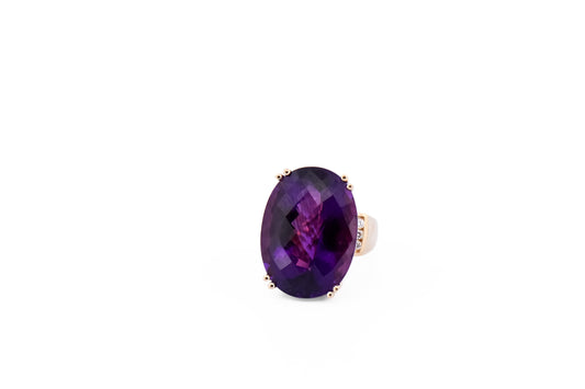 Huge Oval Amethyst Cocktail Ring in Yellow Gold - Rare Pau D'arco Mine