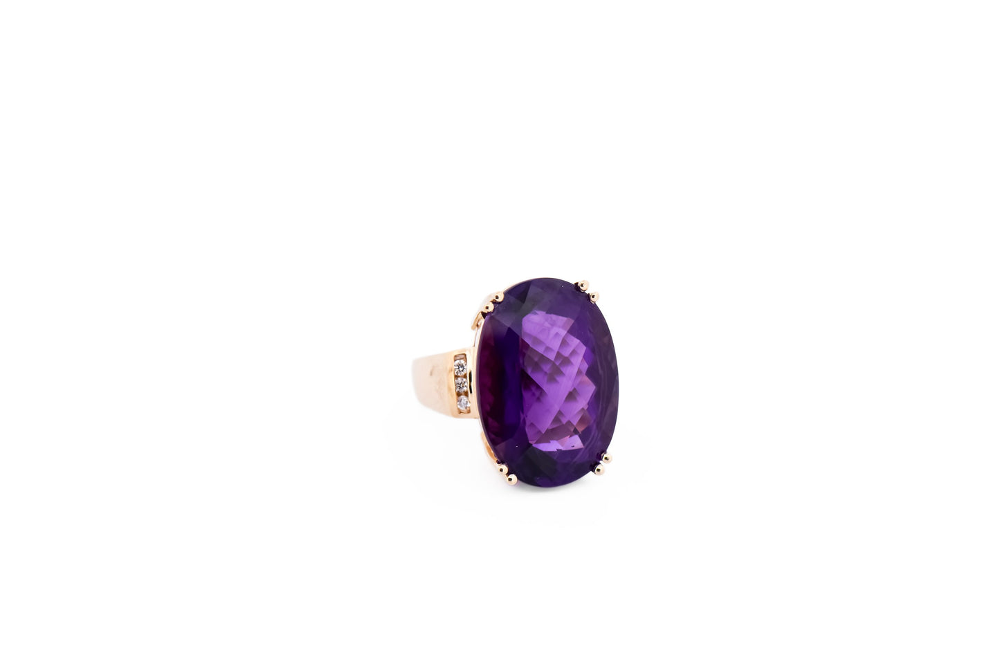 Huge Oval Amethyst Cocktail Ring in Yellow Gold - Rare Pau D'arco Mine
