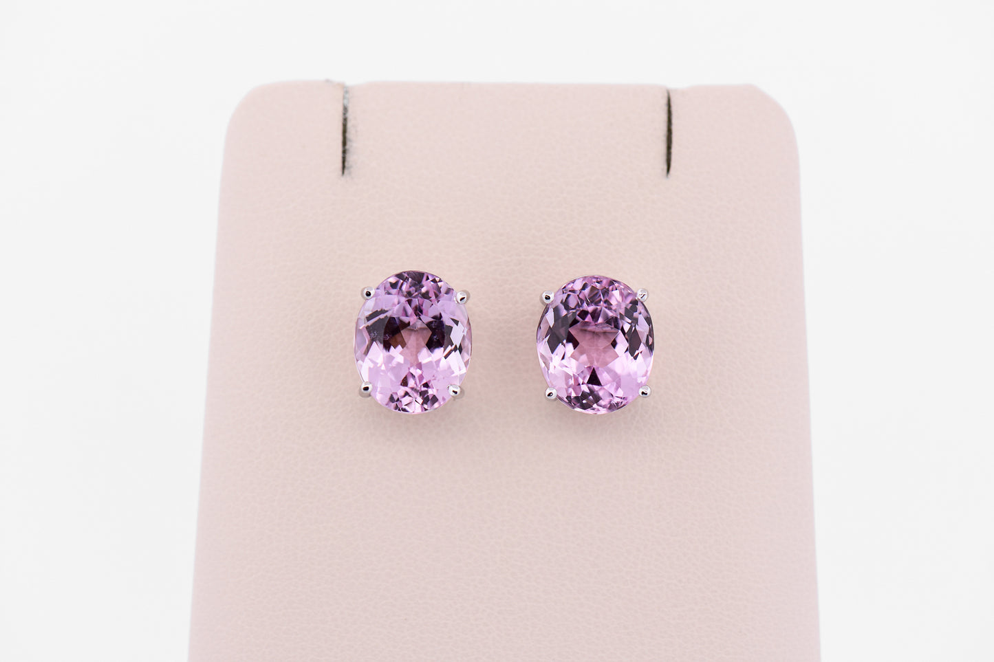 Huge Oval Kunzite Stud Earrings in White Gold