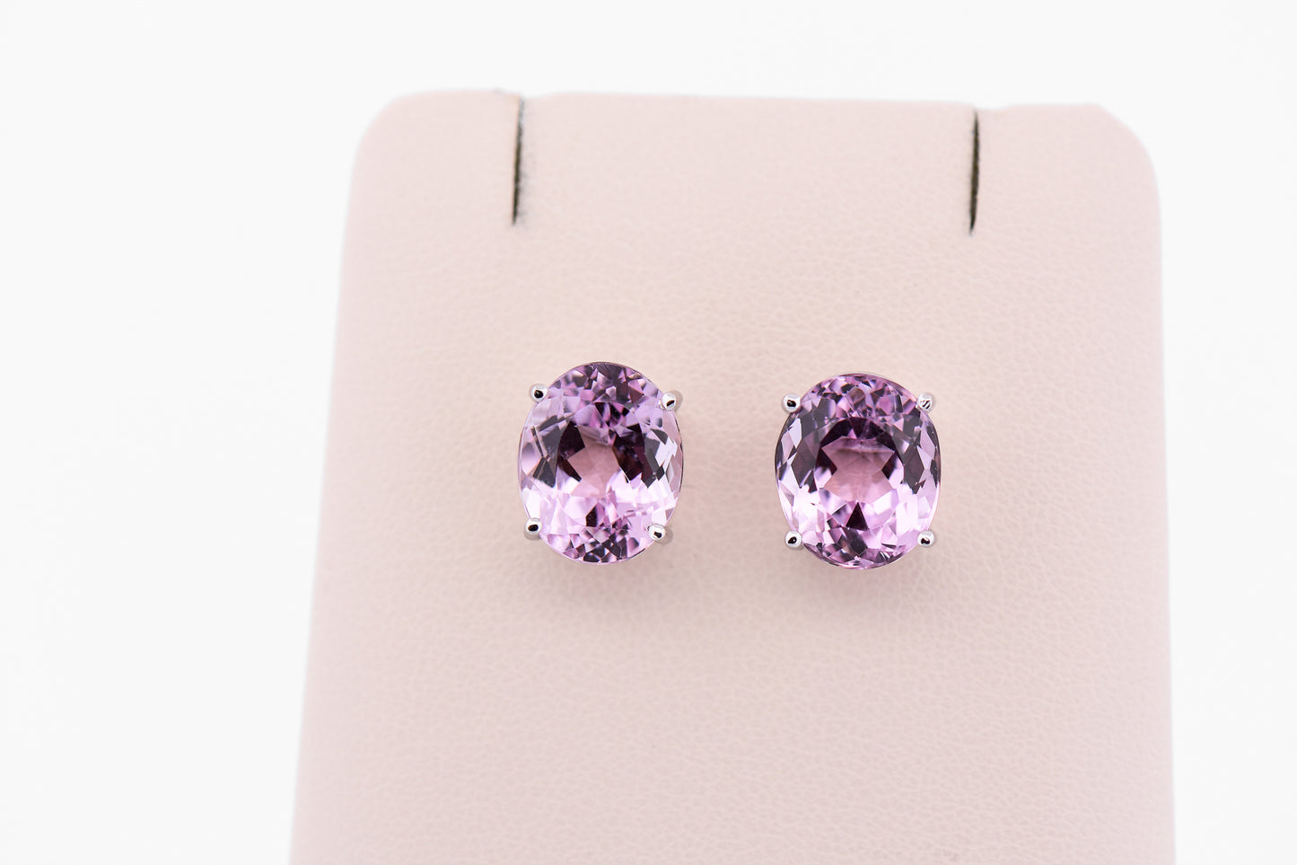 Huge Oval Kunzite Stud Earrings in White Gold