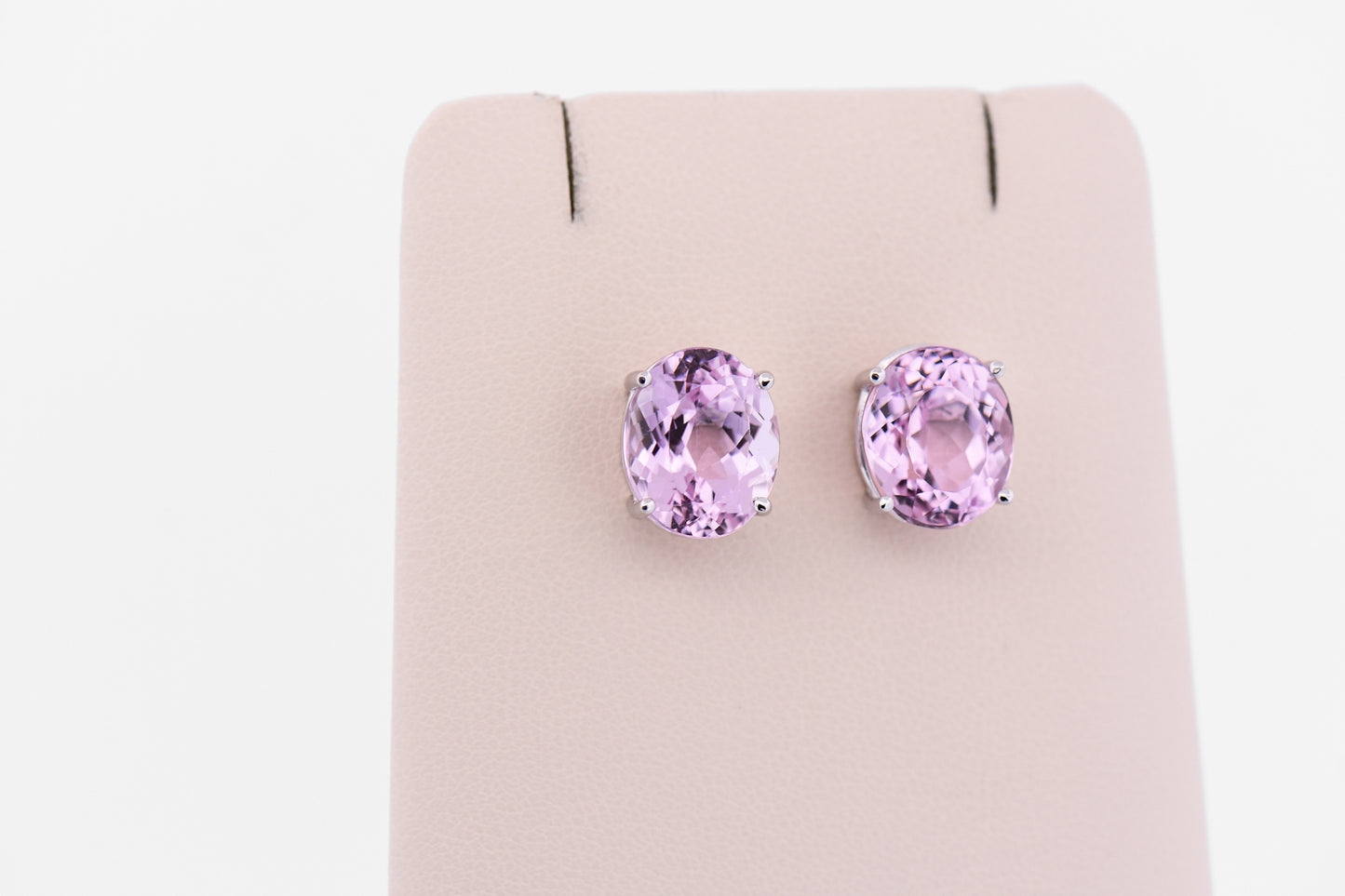Huge Oval Kunzite Stud Earrings in White Gold
