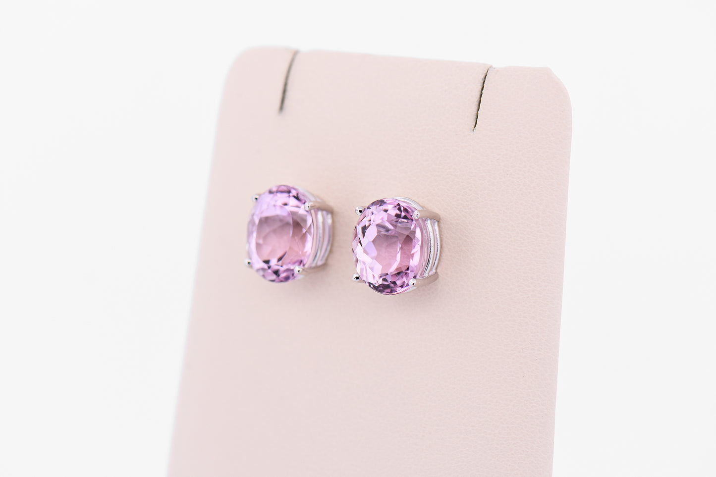 Huge Oval Kunzite Stud Earrings in White Gold