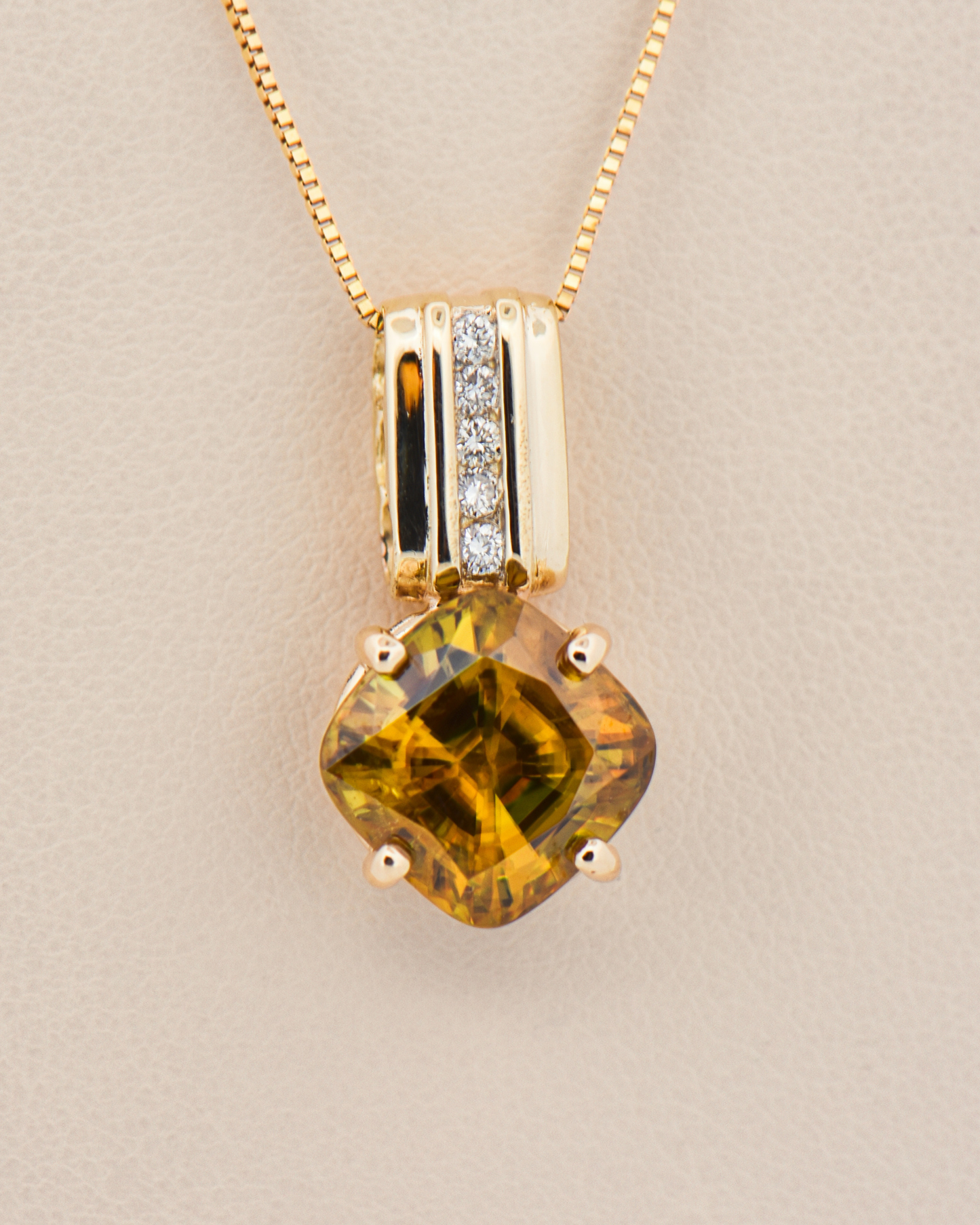 Bold Sphene & Diamond Pendant in 14k Yellow Gold