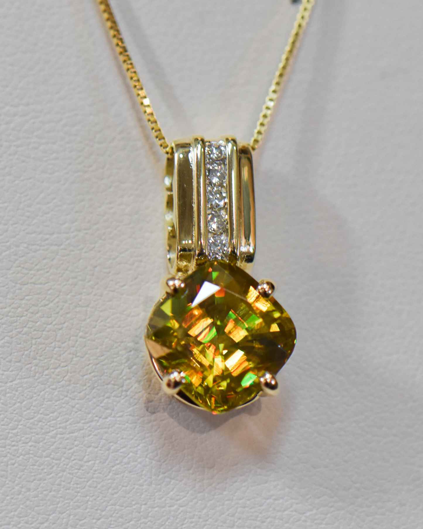 Bold Sphene & Diamond Pendant in 14k Yellow Gold