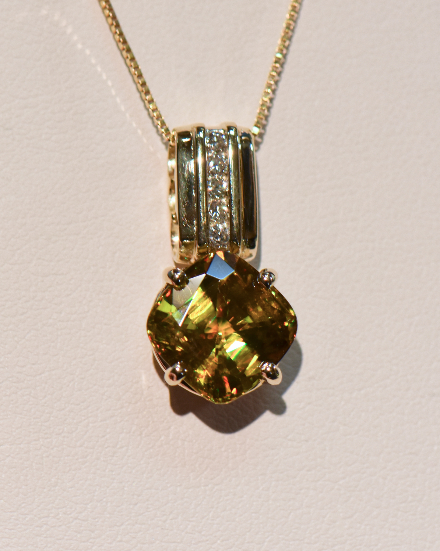 Bold Sphene & Diamond Pendant in 14k Yellow Gold