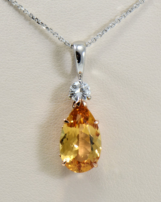 Gorgeous Golden Imperial Topaz & Diamond Pendant