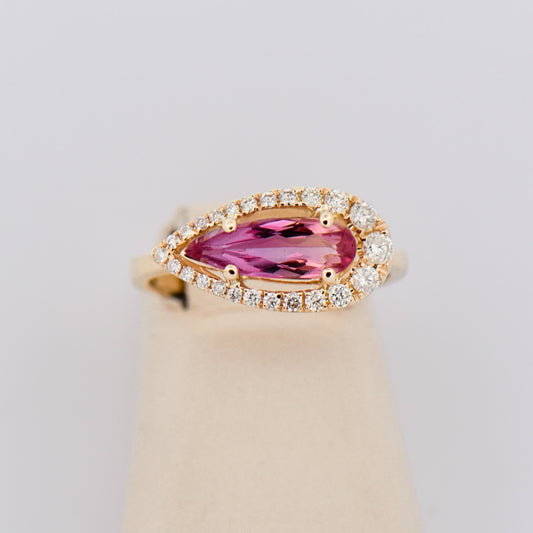 Imperial Topaz and Diamond Halo Ring in Yellow Gold