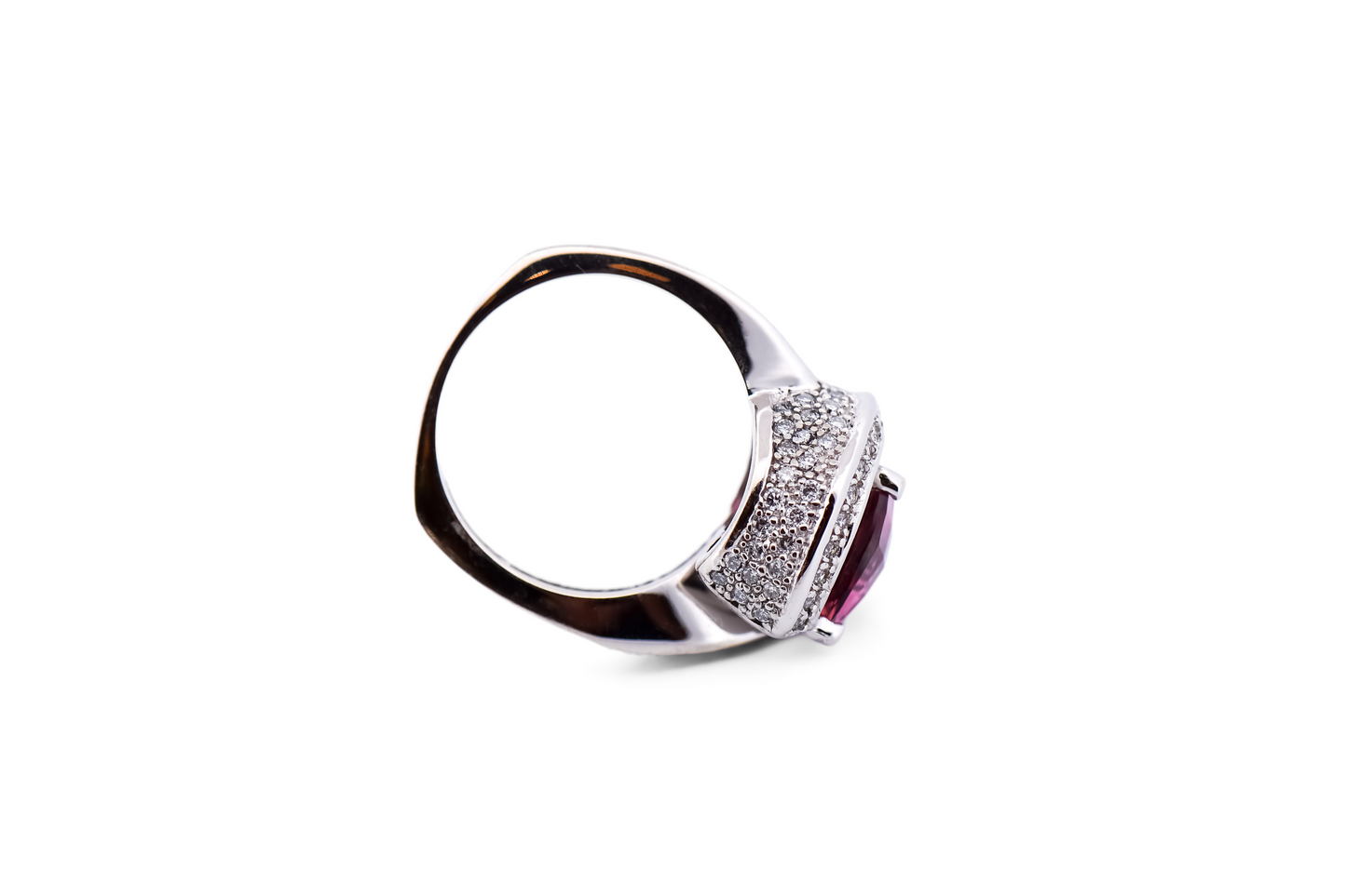 Impressive Sculptural Ring with Trillion Pink Tourmaline & Diamond Accents