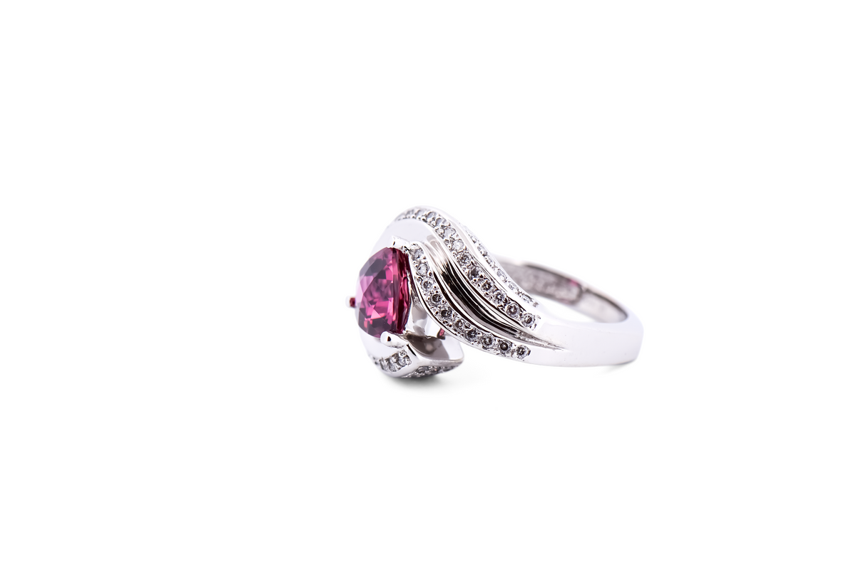 Impressive Sculptural Ring with Trillion Pink Tourmaline & Diamond Accents