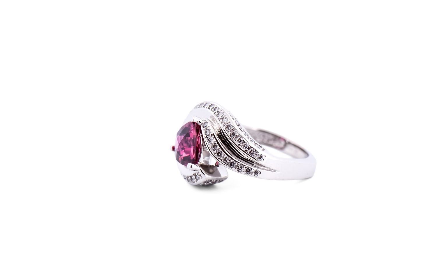 Impressive Sculptural Ring with Trillion Pink Tourmaline & Diamond Accents