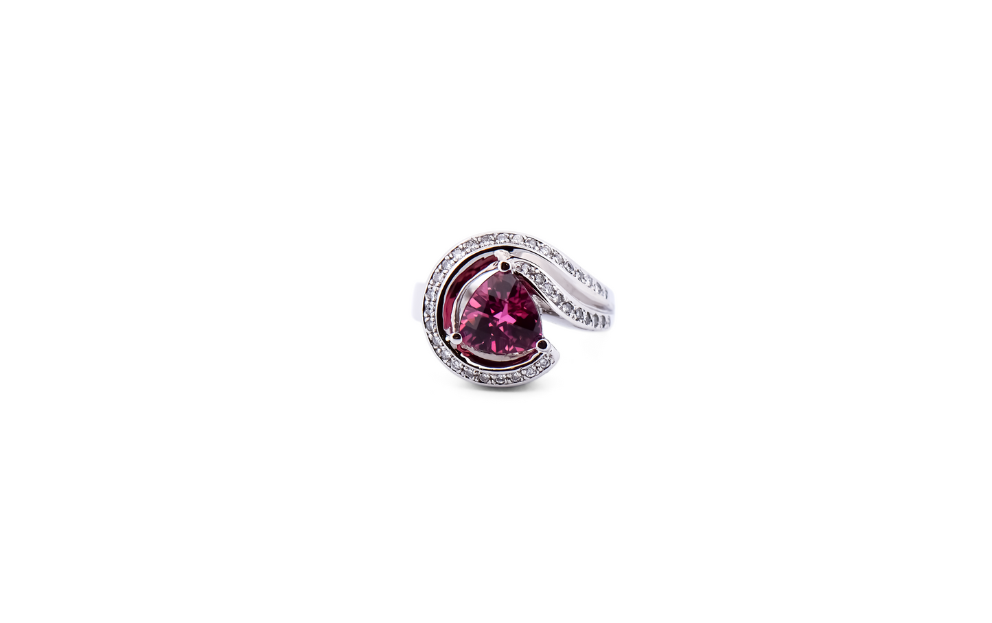 Impressive Sculptural Ring with Trillion Pink Tourmaline & Diamond Accents