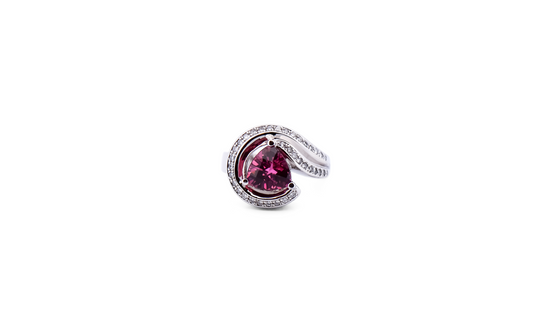 Impressive Sculptural Ring with Trillion Pink Tourmaline & Diamond Accents