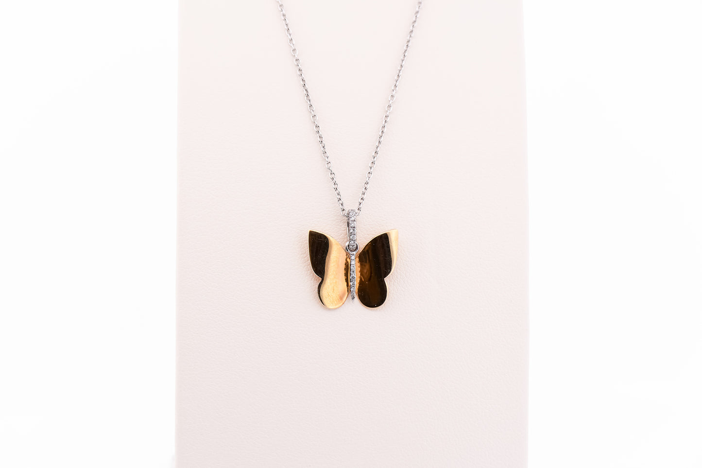 Italian 18k Gold Butterfly Pendant with Diamond Accents