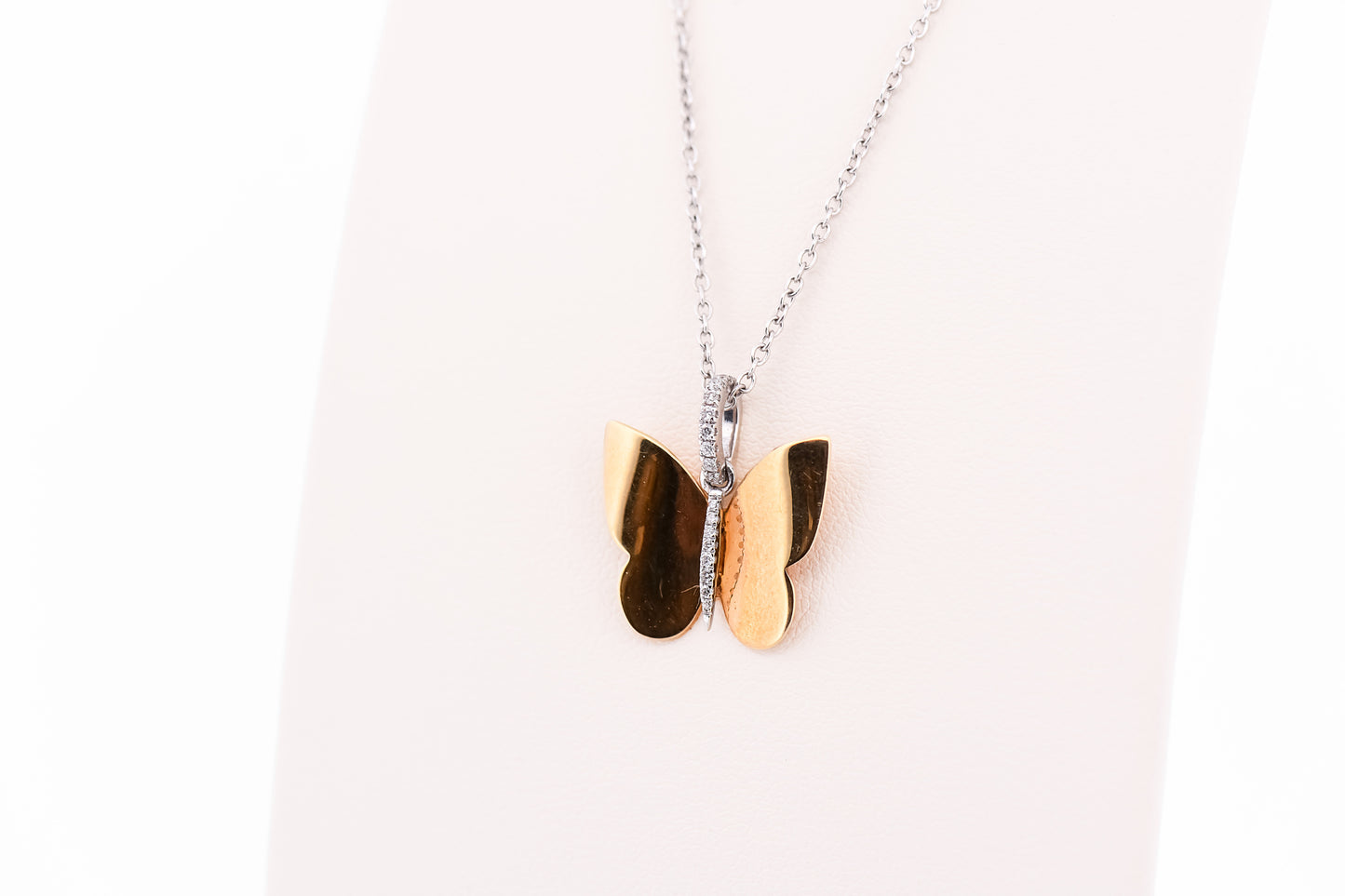 Italian 18k Gold Butterfly Pendant with Diamond Accents