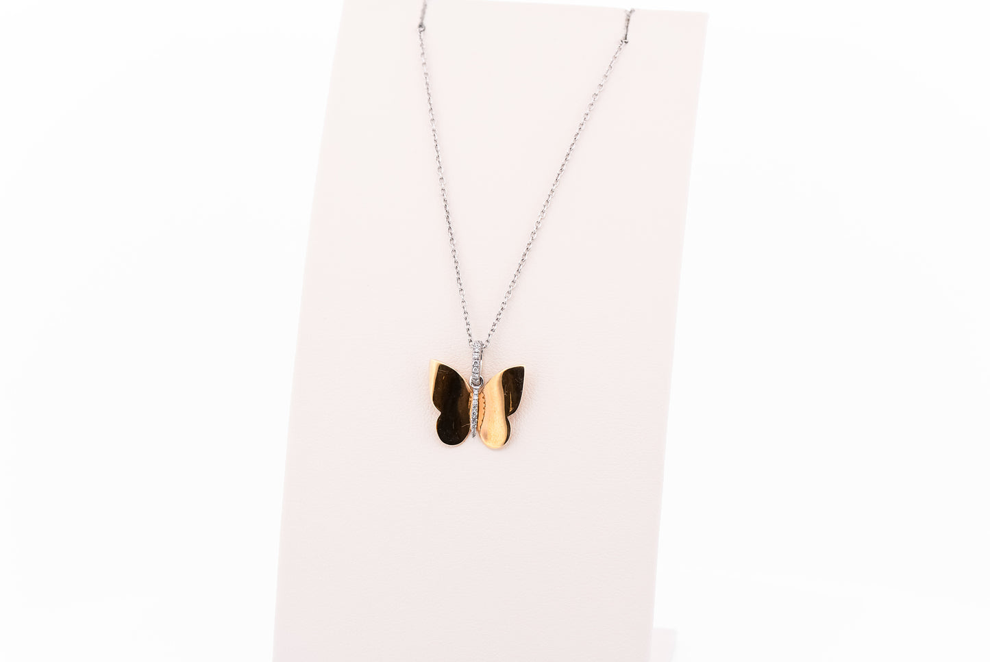 Italian 18k Gold Butterfly Pendant with Diamond Accents