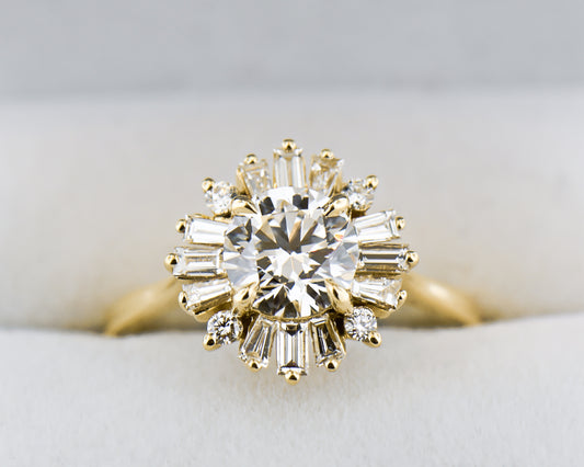 Lab Created Diamond Engagement Ring with Baguette & Round Halo